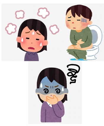 ノロウイルスの主症状のイラストです。