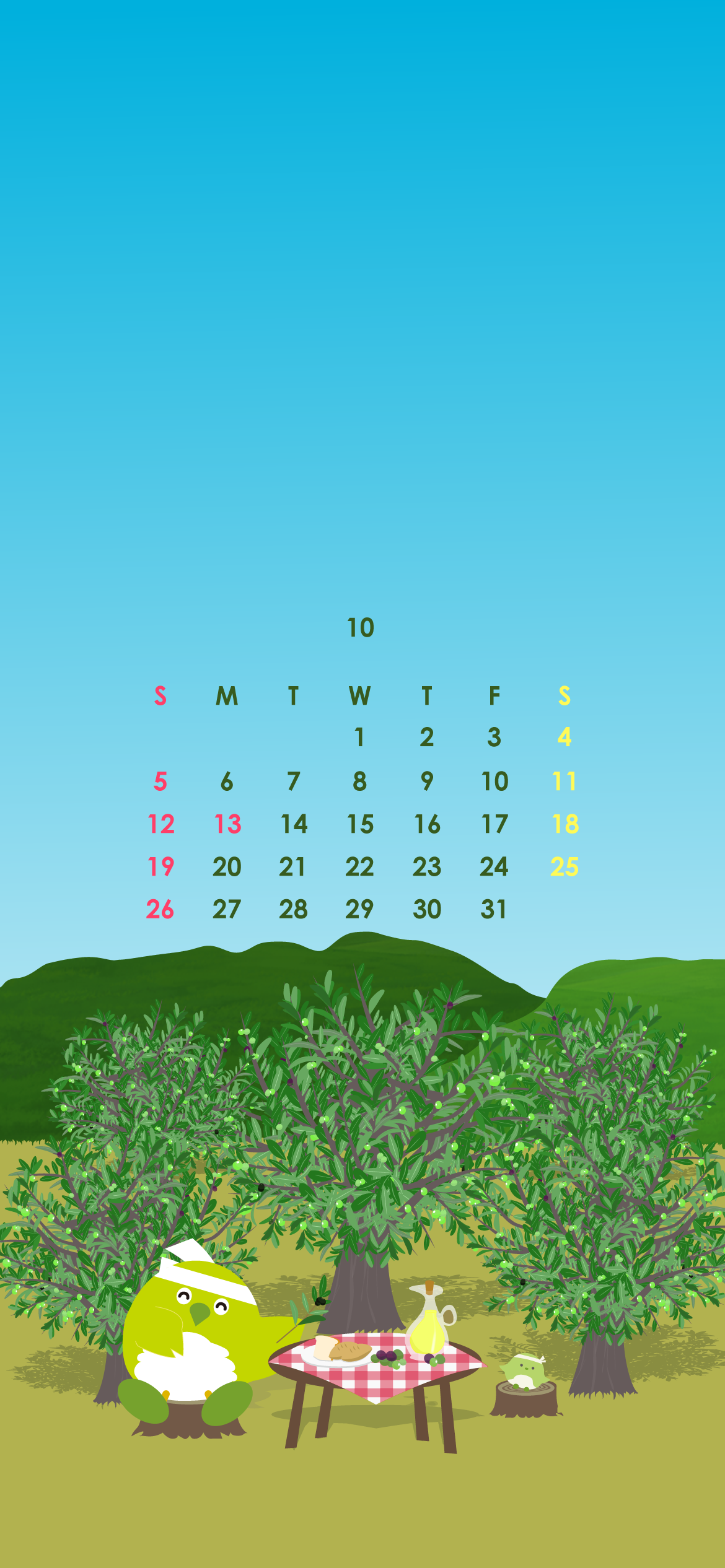 スマホカレンダー１０月オリーブ