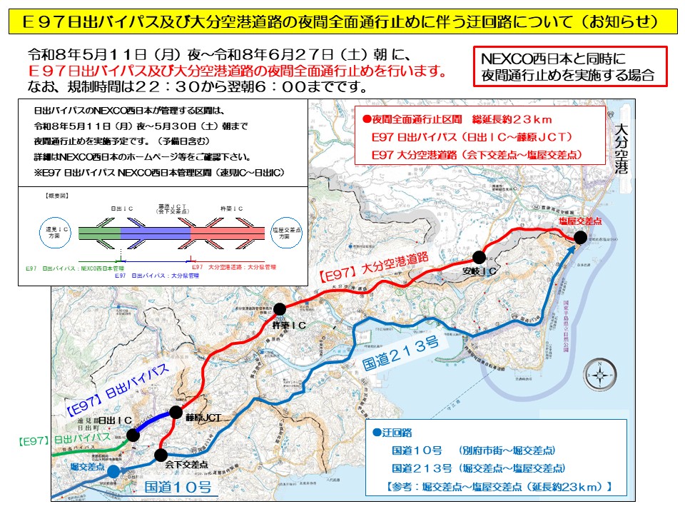 NEXCO西日本と同時に夜間通行止めを実施する場合